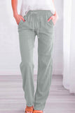 Casual diário sólido bolso solto cintura média reta calças de cor sólida