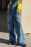 Casual Street Solid Pocket Loose Denim Jeans