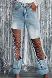 Street Solid Ripped Chains Jeans Soltos