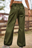 Pantalones casuales de color sólido rectos de cintura alta sueltos con bolsillo sólido de calle informal