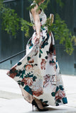 Vestidos elegantes de celebridades com patchwork floral com decote em V
