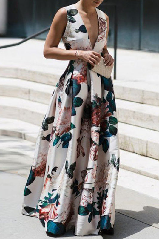 Celebrities Elegant Floral Patchwork V Neck Printed Dress Dresses