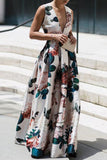Vestidos elegantes de celebridades com patchwork floral com decote em V