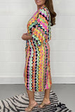 Vestidos casuais com estampa geométrica patchwork com decote em V (4 cores)