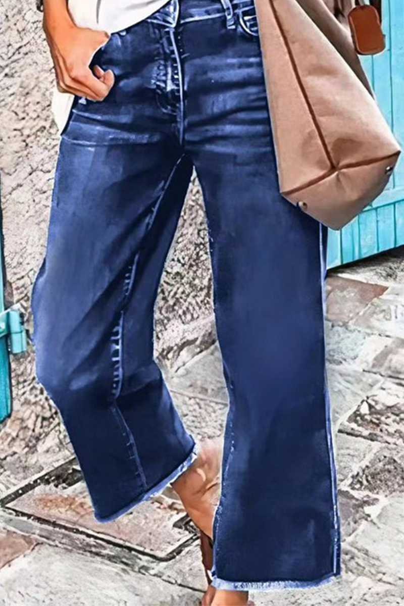 Casual Solid Patchwork Mid Waist Straight Denim Jeans – flornana