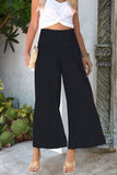 Casual Solid Fold Loose High Waist Wide Leg Solid Color Bottoms(8 Colors)