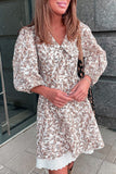 Vestidos estilo britânico elegante floral renda patchwork linha A