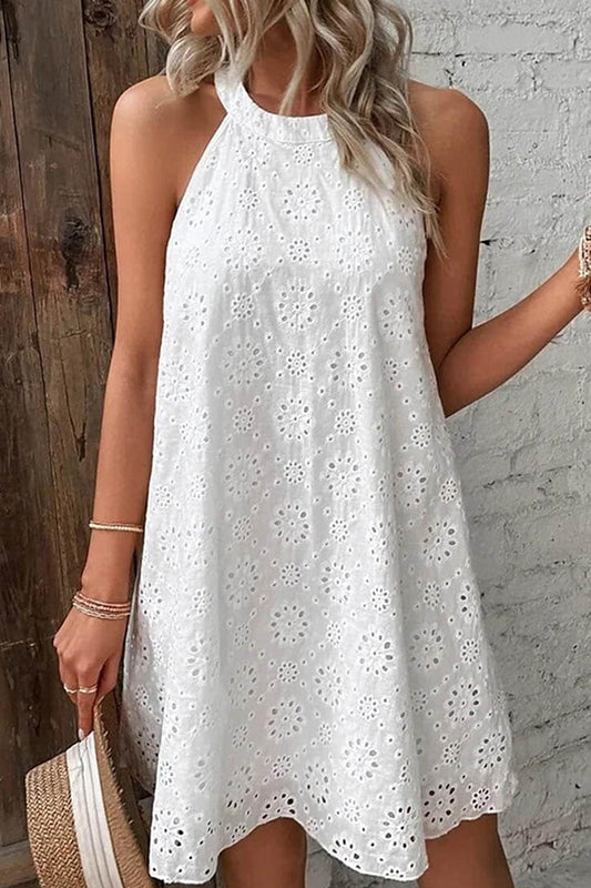Casual Solid Hollowed Out Halter A Line Dresses