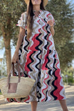 Vestidos vintage elegantes com estampa geométrica patchwork gola redonda (5 cores)