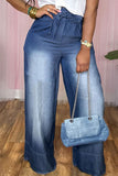 Casual sólido bandagem patchwork cintura alta jeans reto (3 cores)