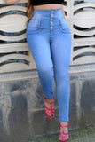 Jeans jeans de cintura alta com retalhos sólidos de rua (3 cores)