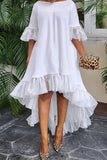 Casual Elegant Solid Patchwork Flounce O Neck Irregular Dress Dresses(4 Colors)