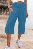 Casual simplicidad bolsillo sólido suelto cintura alta pierna ancha pantalones de color sólido