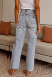 Jeans de mezclilla regulares de cintura alta rasgados sólidos de calle casual