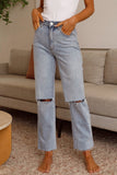 Casual Street Solid Rasgado Cintura Alta Jeans Regular