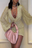 Elegant Solid Sequins V Neck Pencil Skirt Dresses(6 Colors)