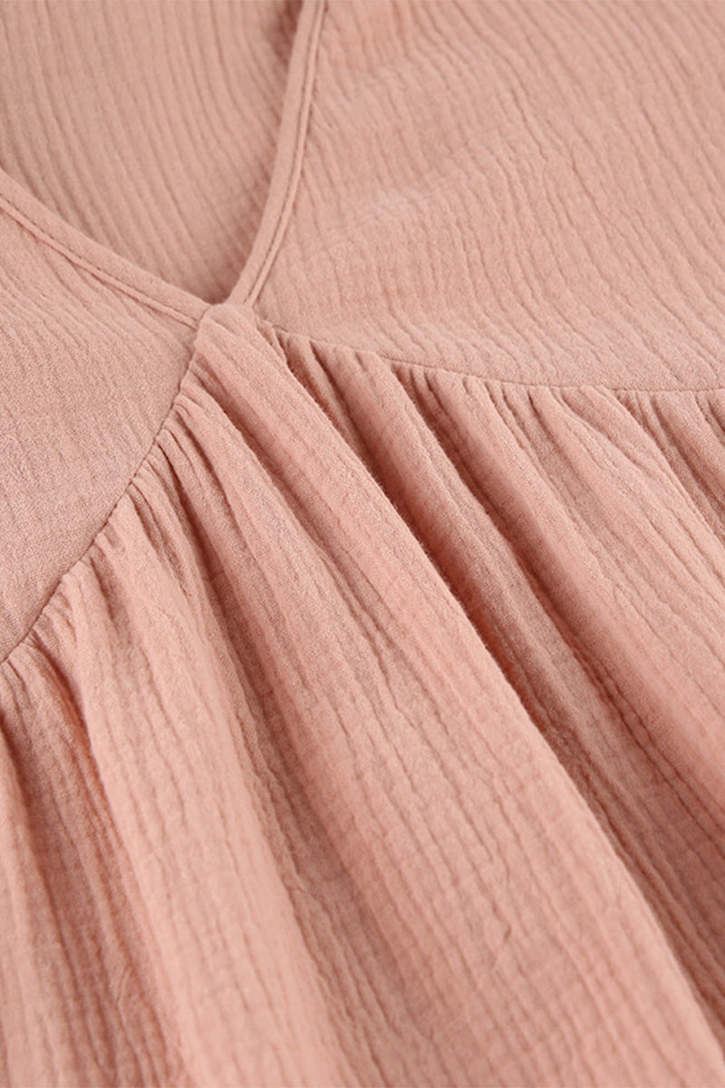 Vestidos casuais de manga comprida com bolso sólido e decote em V (7 cores)