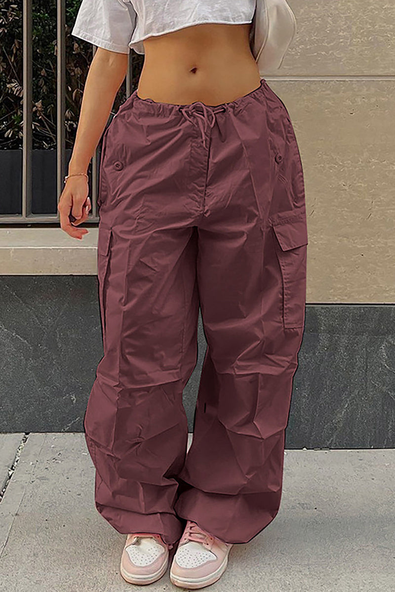 Casual Street Solid Pocket Loose High Waist Straight Solid Color Bottoms