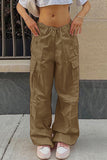 Pantalones casuales de color sólido rectos de cintura alta sueltos con bolsillo sólido de calle informal