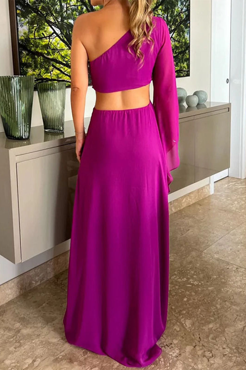 Sexy Solid Backless Oblique Collar Irregular Dress Dresses
