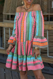 Vestidos casuais de férias em bloco colorido com contraste nos ombros