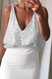 Sexy Solid Sequins Sequined V Neck Tops