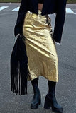 Pantalones de color liso con cintura alta regular y pliegues bronceadores de Street