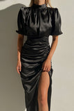 Elegant Solid Fold Half A Turtleneck One Step Skirt Dresses(6 Colors)