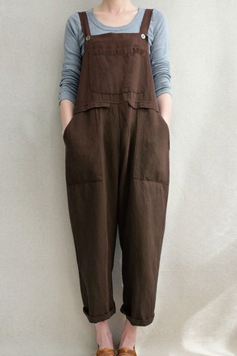 Casual Solid Pocket Loose Jumpsuits