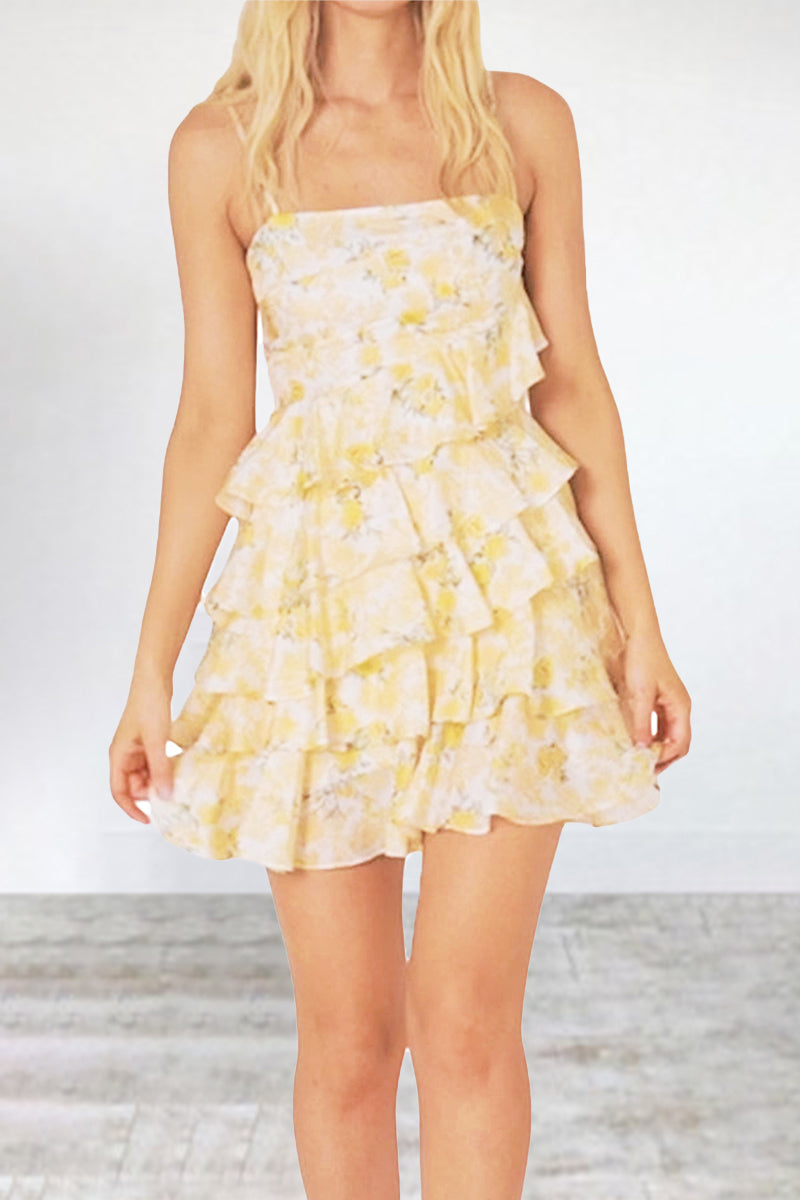 Sweet Elegant Floral Backless Cake Skirt Dresses