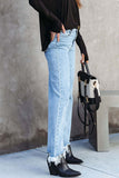 Jeans casual de cintura alta com borla sólida de rua