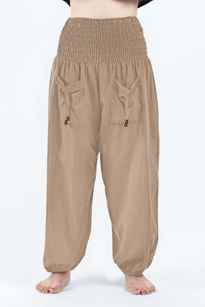 Casual sólido bolso solto cintura alta Harlan calças de cor sólida