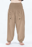 Casual sólido bolso solto cintura alta Harlan calças de cor sólida