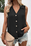 Daily Simplicity Solid Buttons V Neck Tops