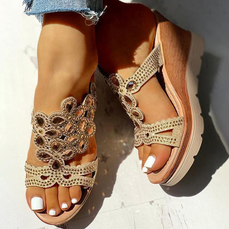 Casual Rhinestone Opend Wedges Shoes
