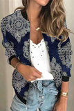 Casual Print Patchwork O Neck Outerwear