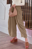 Casual simplicidad bolsillo sólido suelto cintura media pierna ancha pantalones de color sólido