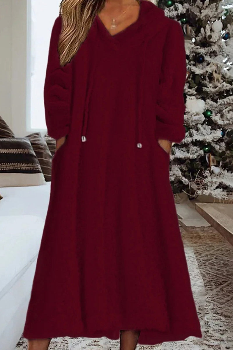 Casual Solid Bandage Hooded Collar Long Sleeve Dresses
