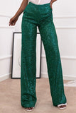 Casual estilo británico lentejuelas sólidas pantalones sueltos de cintura baja rectos de color sólido