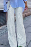 Casual estilo britânico lantejoulas sólidas soltas cintura baixa reta calças de cor sólida
