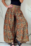 Pantalones con estampado completo de pierna ancha y cintura alta, sueltos, florales universitarios