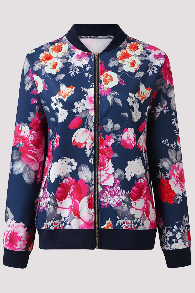 Prendas de abrigo informales con cuello redondo y retazos florales