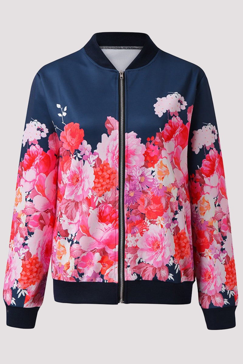 Prendas de abrigo informales con cuello redondo y retazos florales