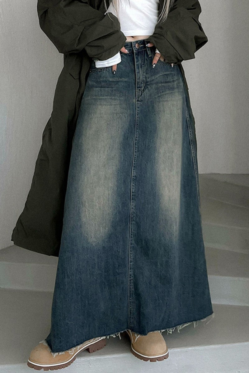Faldas de mezclilla regulares de cintura alta con parches lisos informales