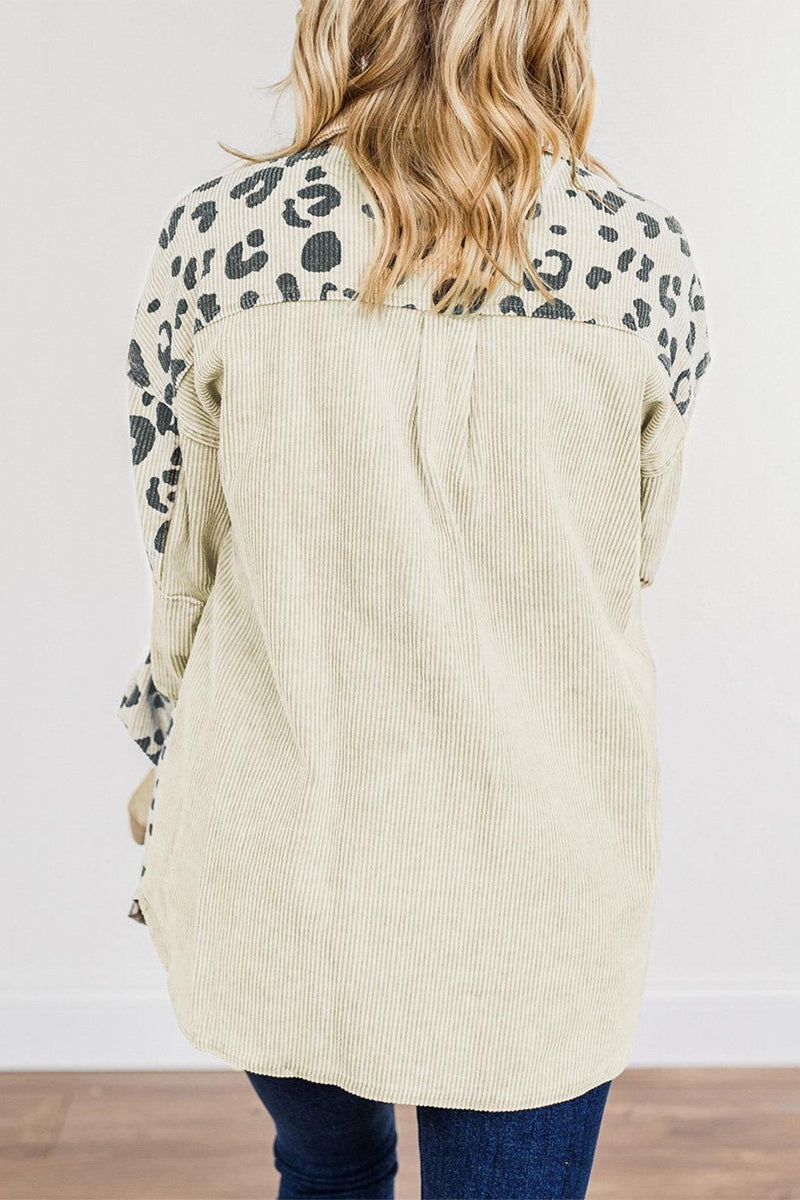 Casual Leopard Patchwork Turndown Collar Tops