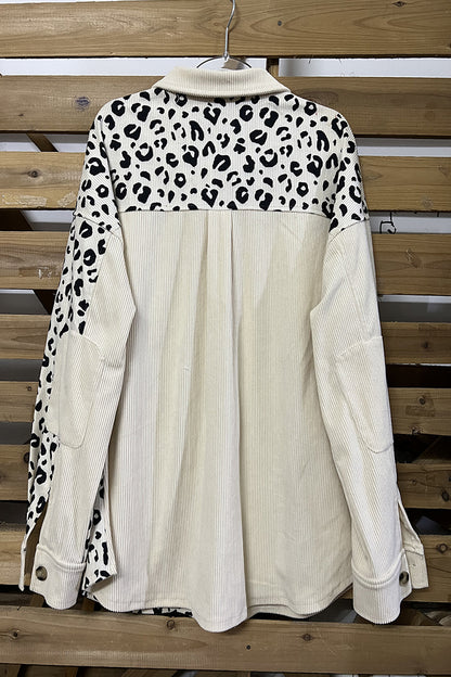 Casual Leopard Patchwork Turndown Collar Tops
