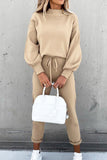 Casual Simplicity Solid Patchwork Half A Turtleneck Long Sleeve Two Pieces