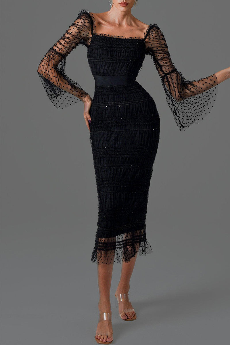 Celebrities Elegant Solid Patchwork Square Collar One Step Skirt Dresses