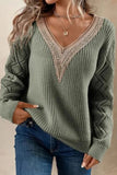 Casual Solid Lace V Neck Tops