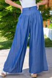 Pantalones de patchwork de pierna ancha y cintura alta holgados con bolsillo liso